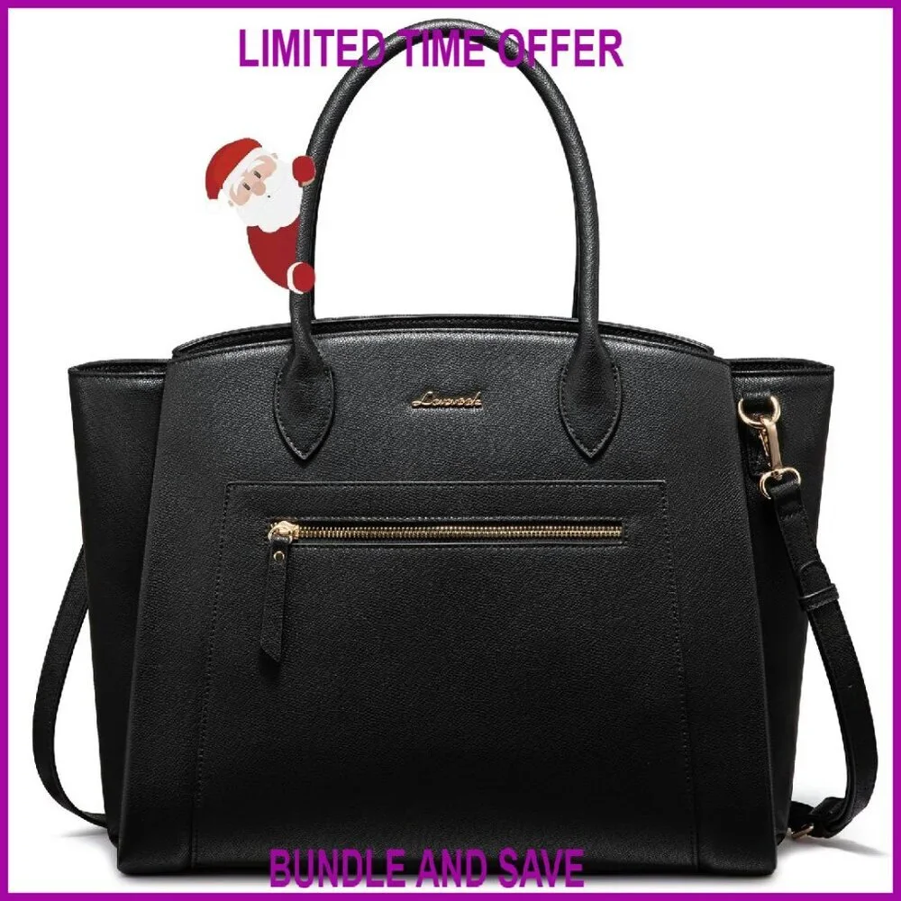Vegan Leather Laptop Tote Bag for Women - 15.6 Inch Work Briefcase Purse